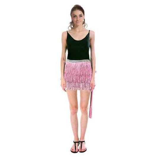 Adult Fringe Skirt Tassel Womens Dance Costume Party in Light Pink-0
