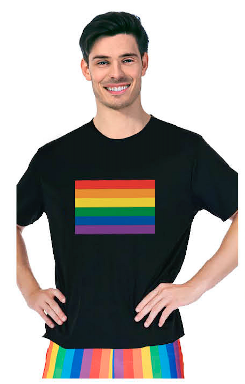 Adult Rainbow Flag T Shirt Top Tee Gay Pride LGBTQ - Black - One Size-0