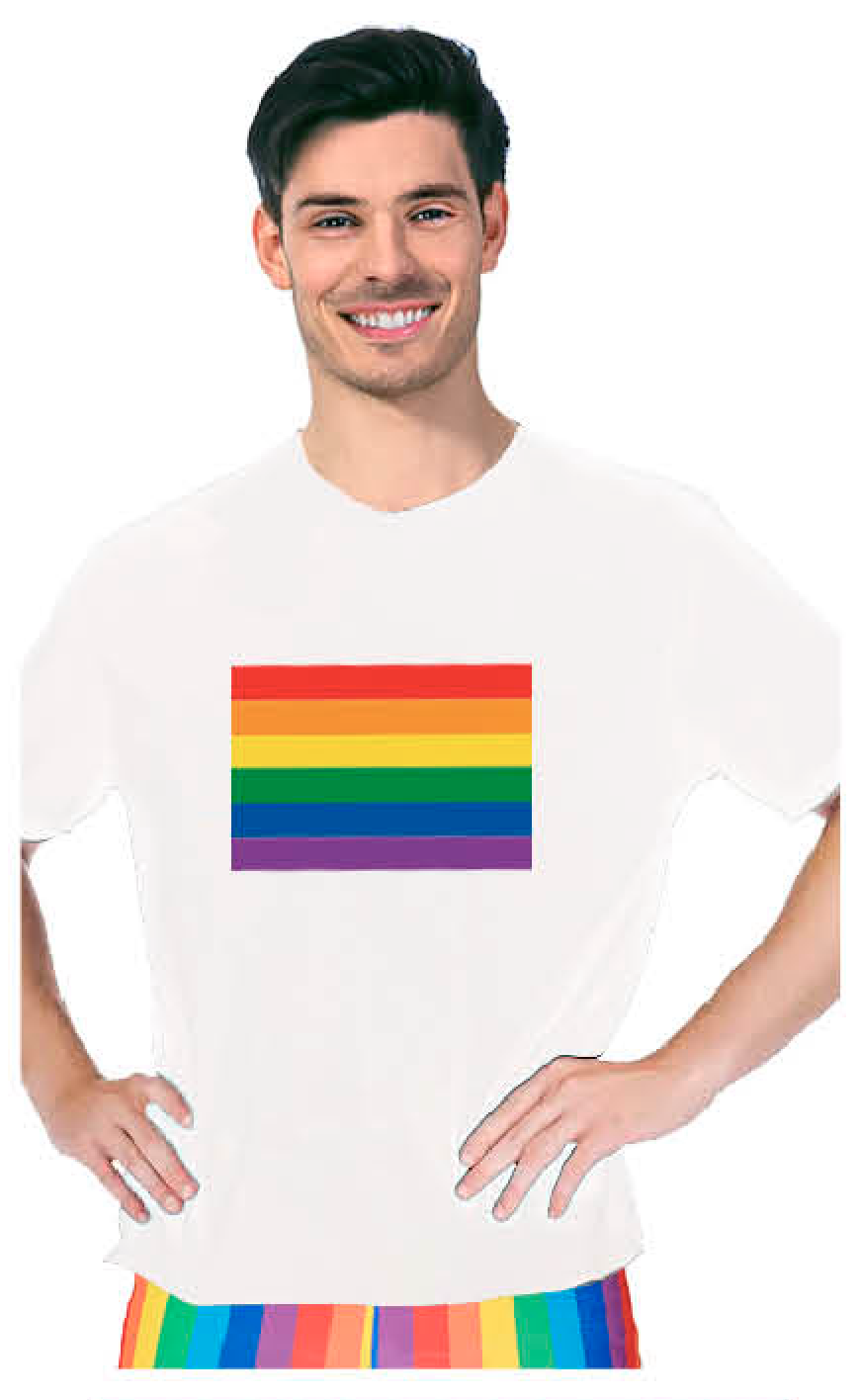 Adult Rainbow Flag T Shirt Top Tee Gay Pride LGBTQ - White - One Size-1
