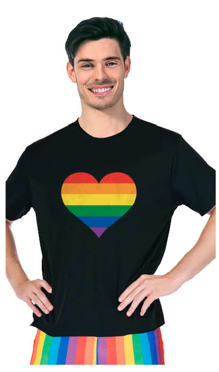 Adult Rainbow Flag T Shirt Top Tee Gay Pride LGBTQ Love Heart - Black - One Size-0