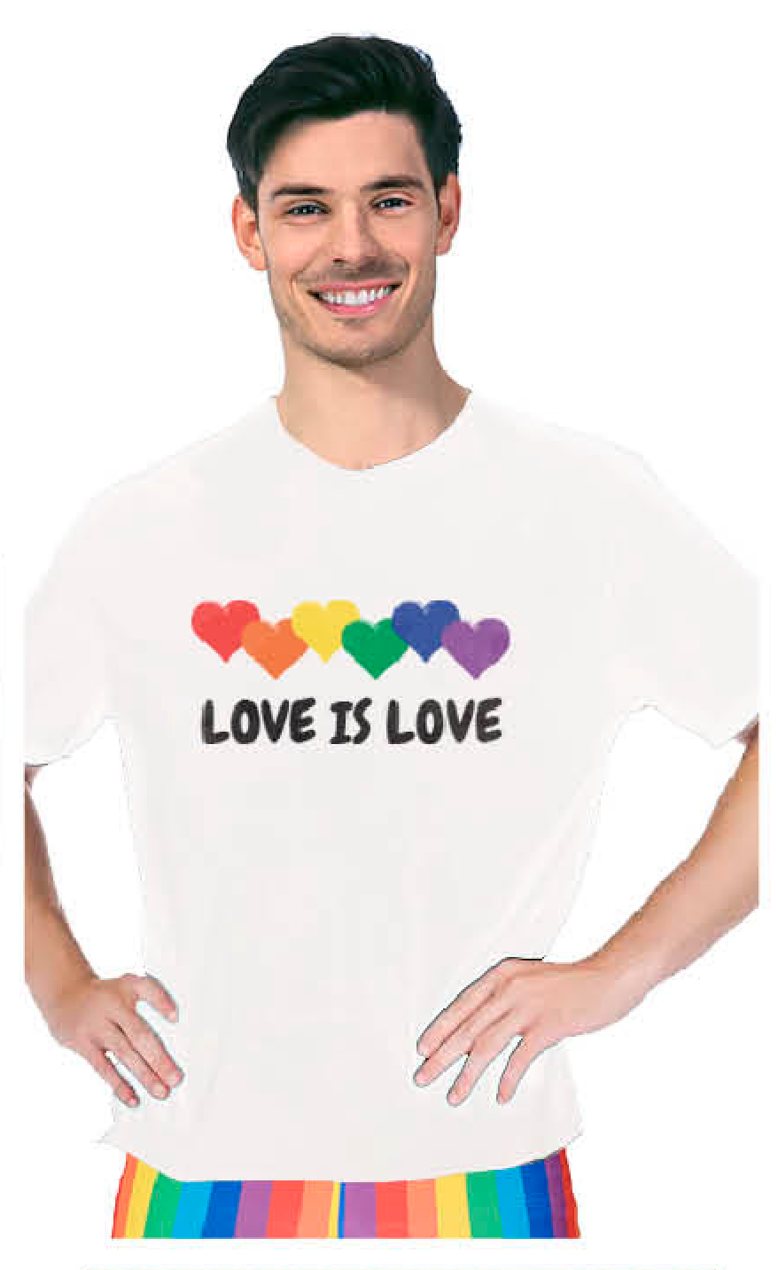 Adult Rainbow T Shirt Top Tee Gay Pride LGBTQ Love Is Love - White- One Size-0
