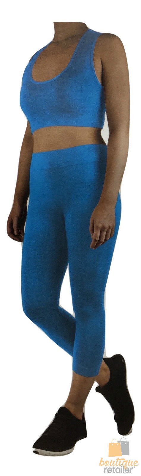 Womens Crop Top Leggings Set Stretch Gym Yoga Party Outfit - Blue