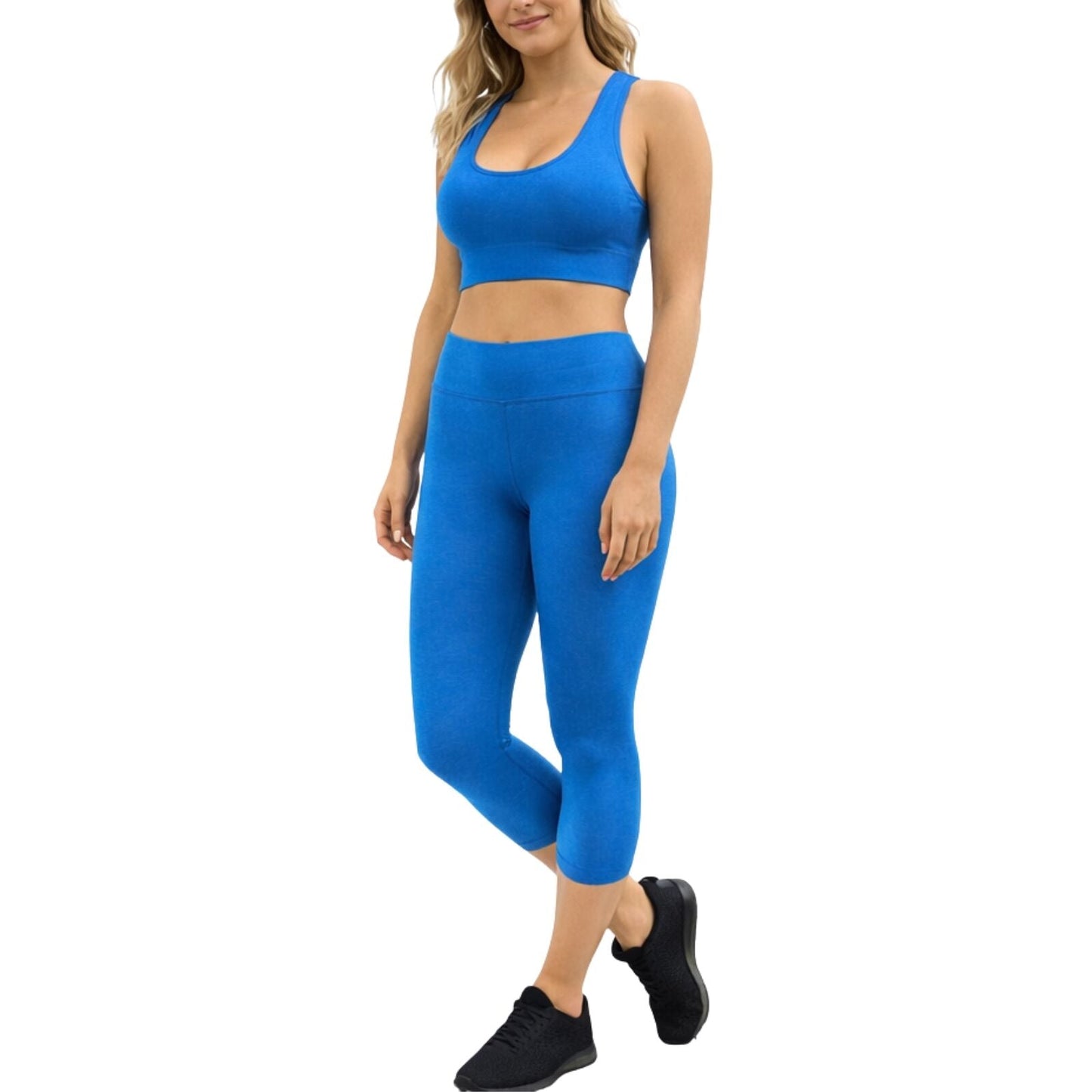 Womens Crop Top Leggings Set Stretch Gym Yoga Party Outfit - Blue