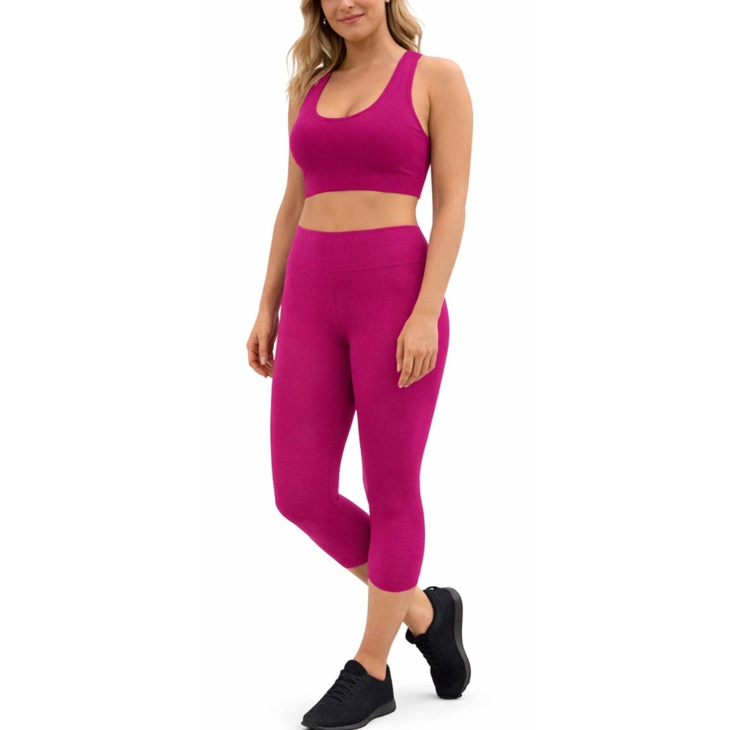 Womens Crop Top Leggings Set Stretch Gym Yoga Party Outfit - Hot Pink