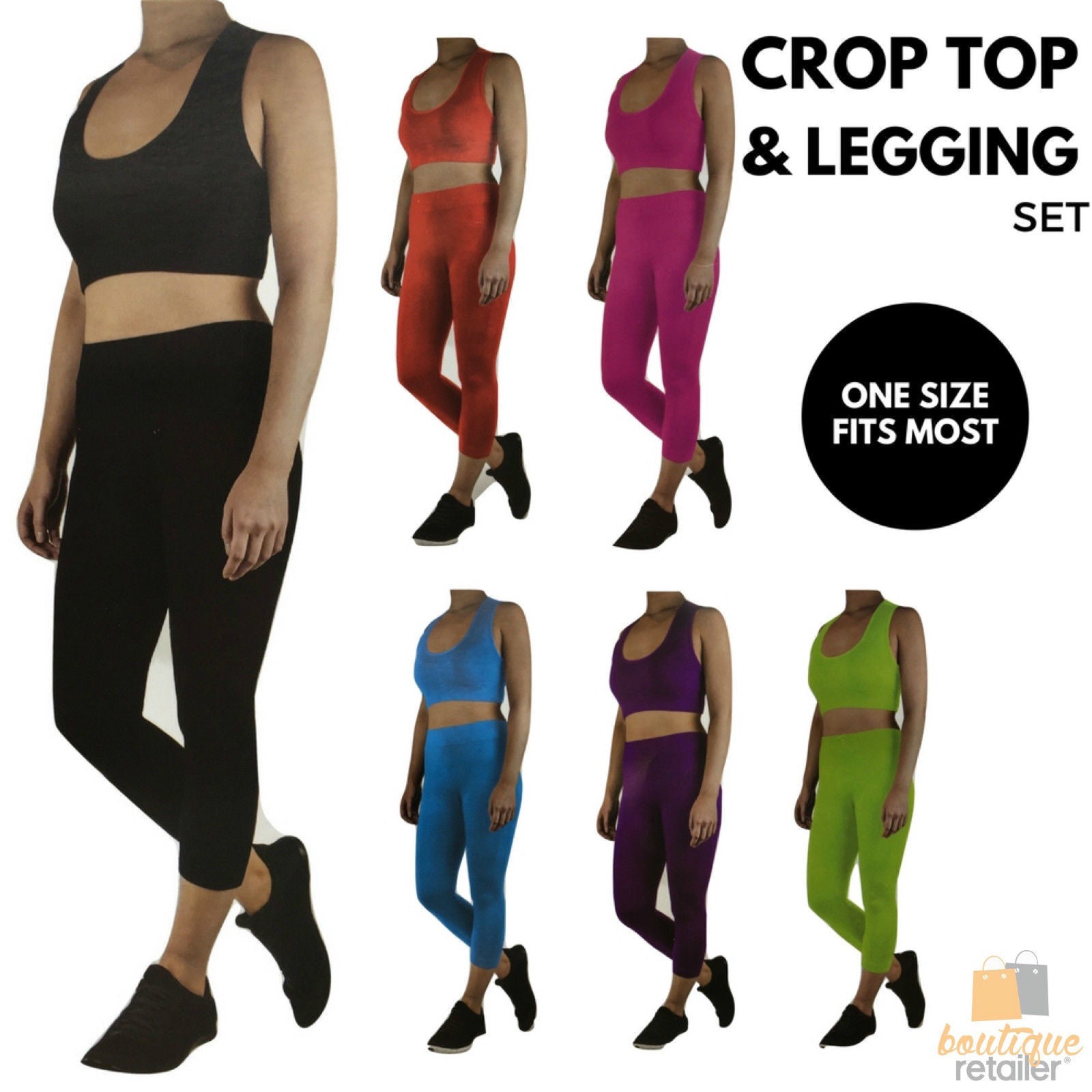 Womens CROP TOP Tank + LEGGING Pants SET Jogger Sport Party Tracksuit Gym Yoga-1