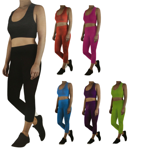 Womens CROP TOP Tank + LEGGING Pants SET Jogger Sport Party Tracksuit Gym Yoga-0