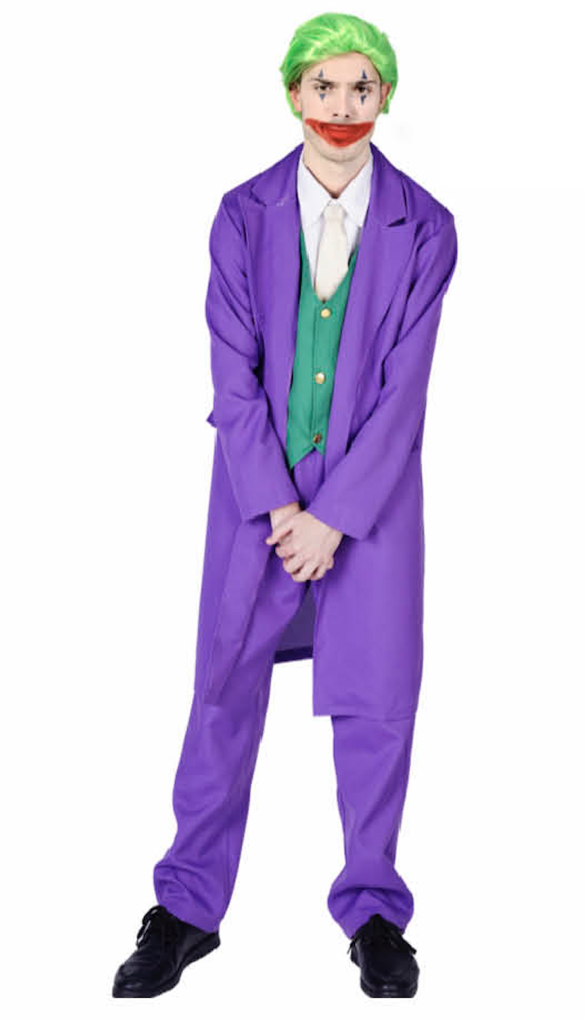 Adult Mens Halloween Purple Clown Costume Joker Creepy Evil Jester-1