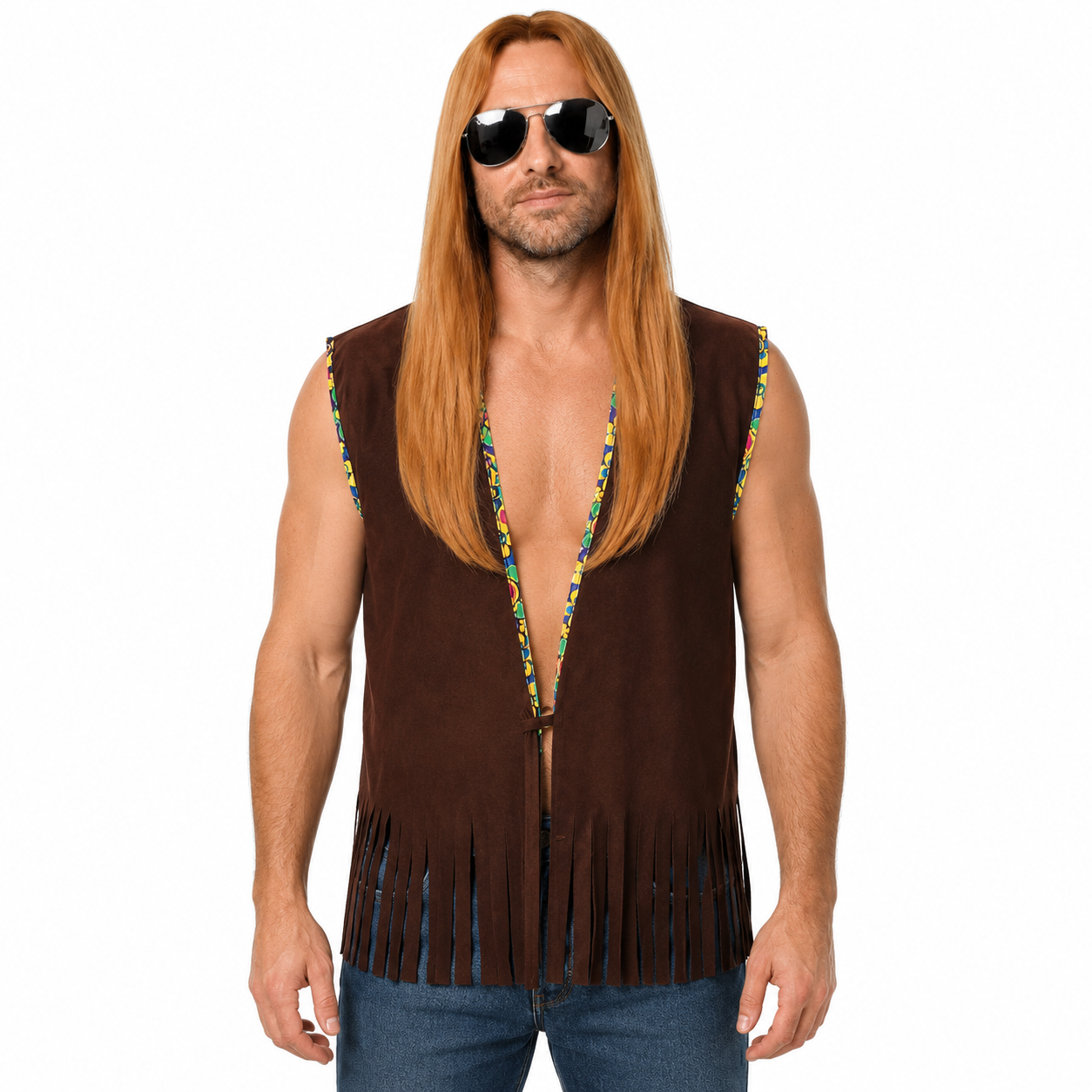 Adult 60s Brown Mens Hippie Vest Party Costume