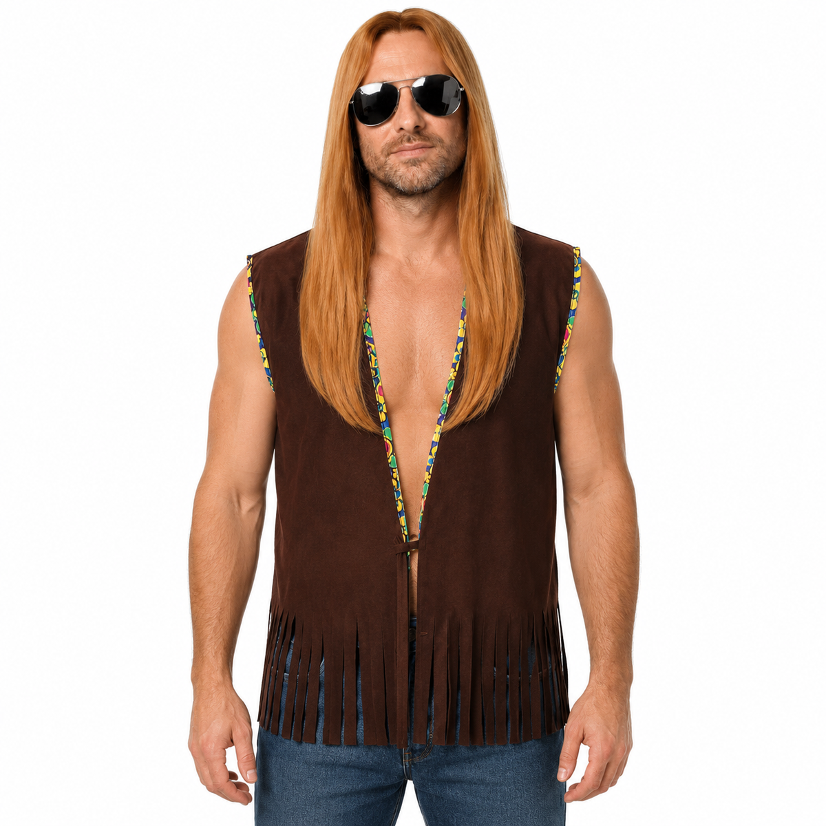 Adult 60s Brown Mens Hippie Vest Party Costume