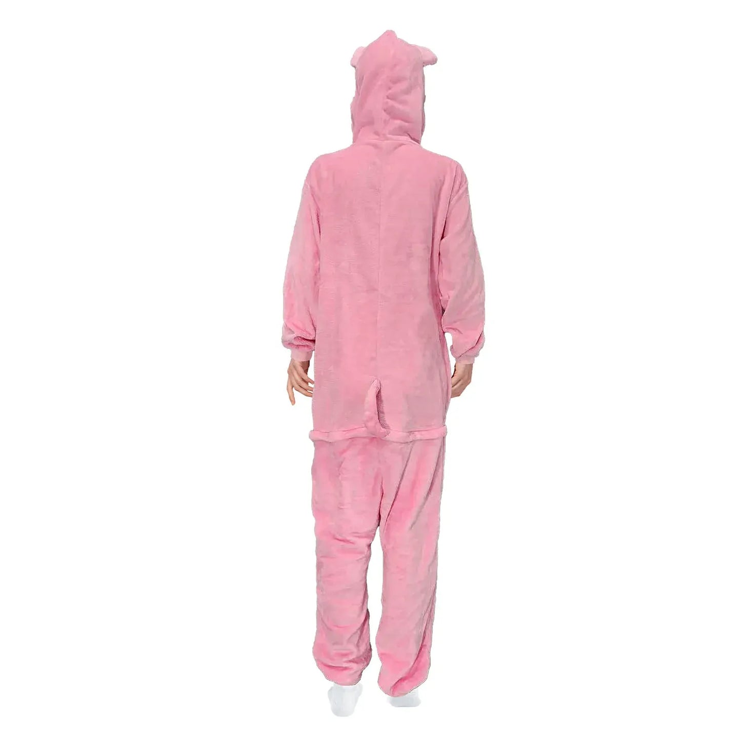 Adult Pink Piggy Bodysuit Costume Pink Hooded Jumpsuit with Tail