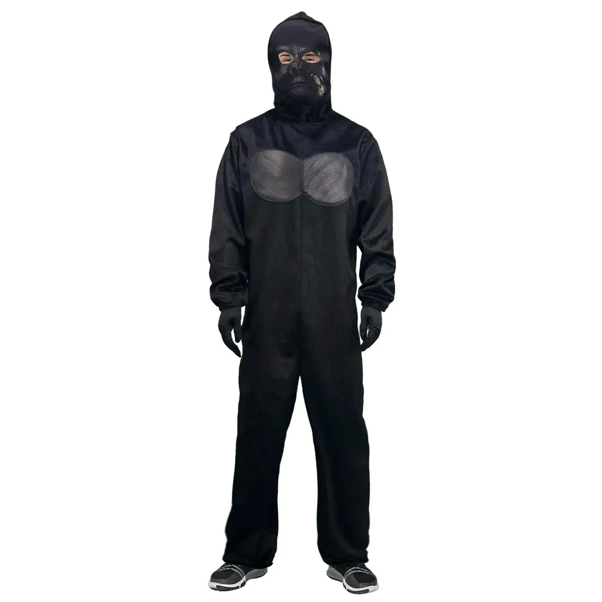 Adult Gorilla Costume Black Jumpsuit Hood Gloves Set - S/M L/XL