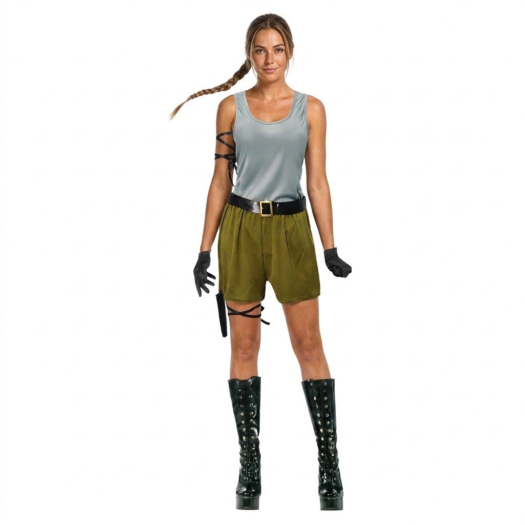 Adult Adventurer Girl Costume Top Shorts Holster Gloves Set -  XS/S M/L