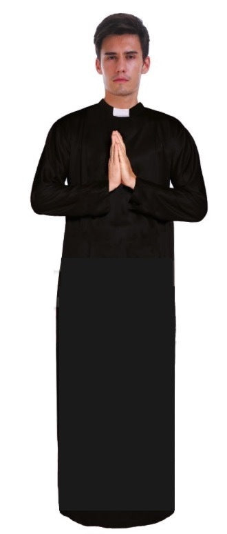 Mens PRIEST Father Costume Religious Halloween Robe Church Collar Vicar Preacher-1