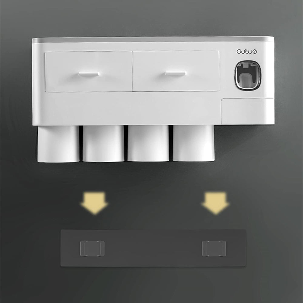 Toothbrush Holders with 3-4 Cups Automatic Toothpaste Dispenser Kit(3 Cups 1 Drawer)