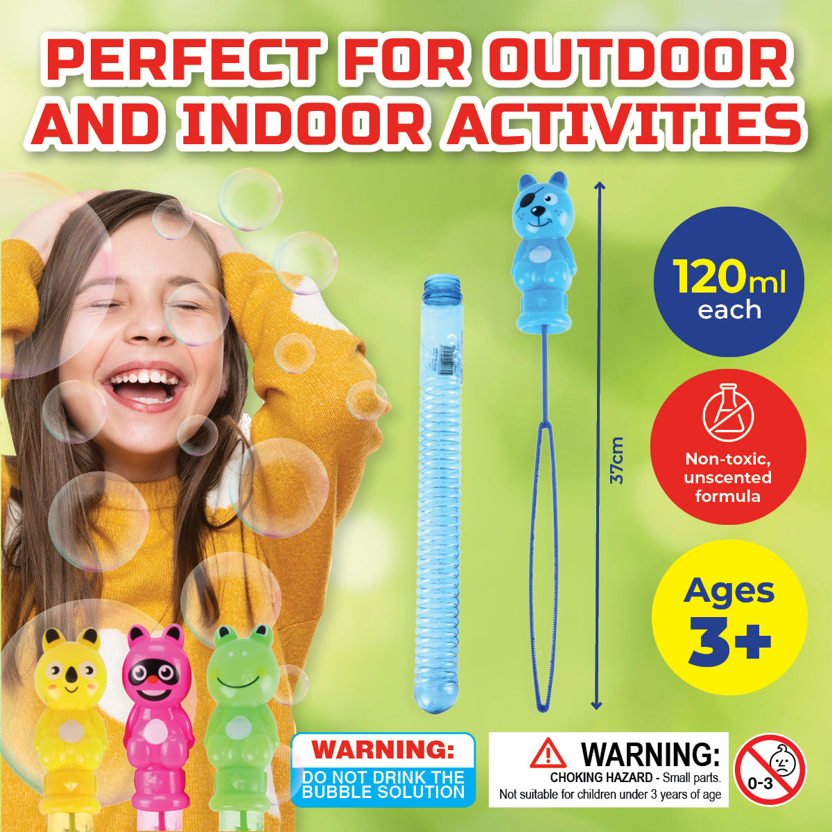Party Central 24PCE Bubble Swords Assorted Animal Designs Unscented 120ml
