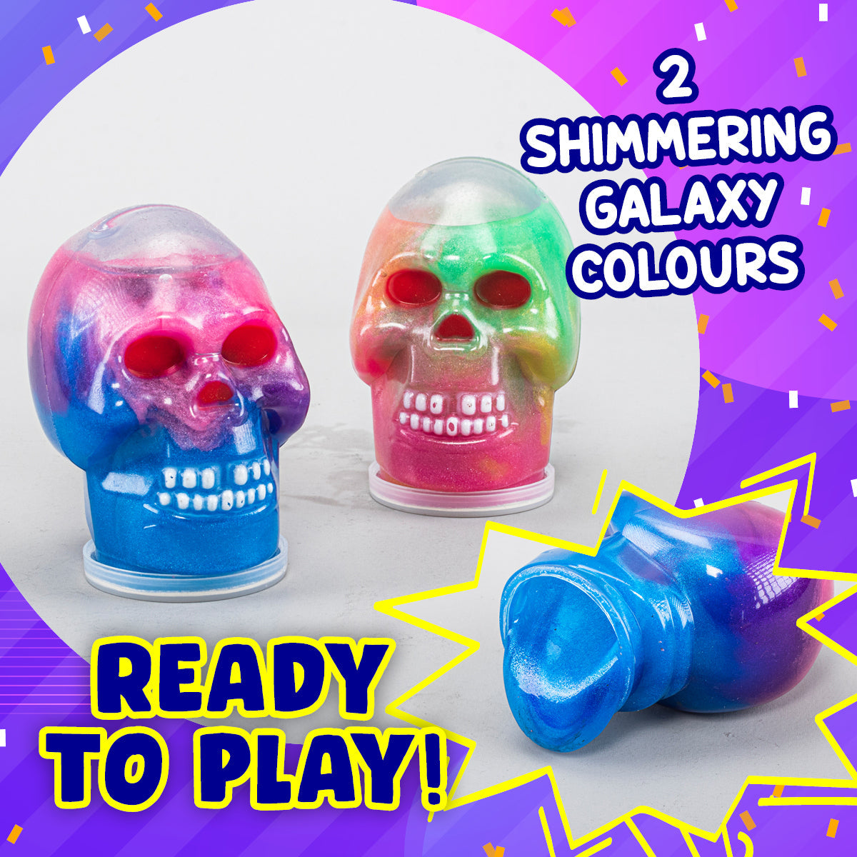 Party Central 12PCE 100g Shimmering Galaxy Slime In Skull Casing Non Stick