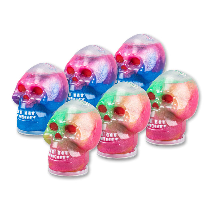 Party Central 12PCE 100g Shimmering Galaxy Slime In Skull Casing Non Stick