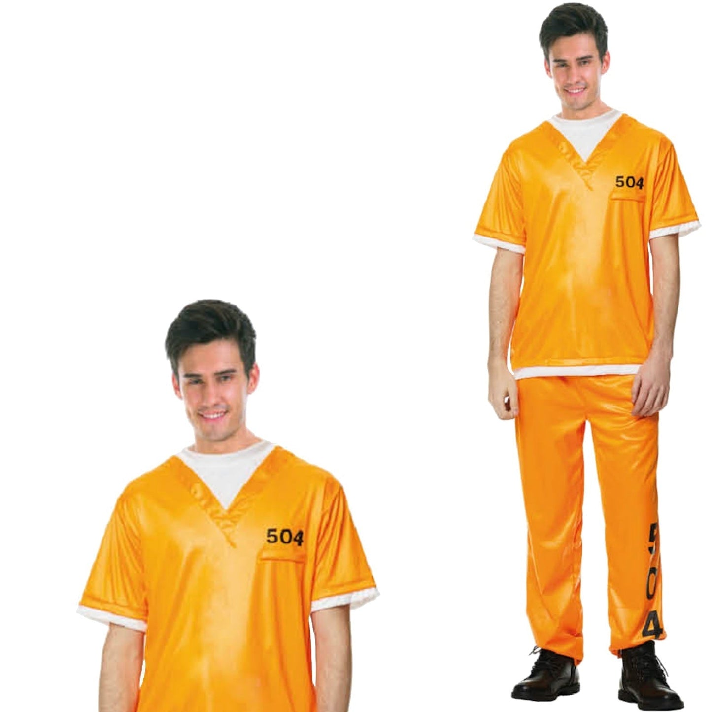 PRISONER COSTUME Halloween Jail Convict Adult Complete Outfit - Orange-4