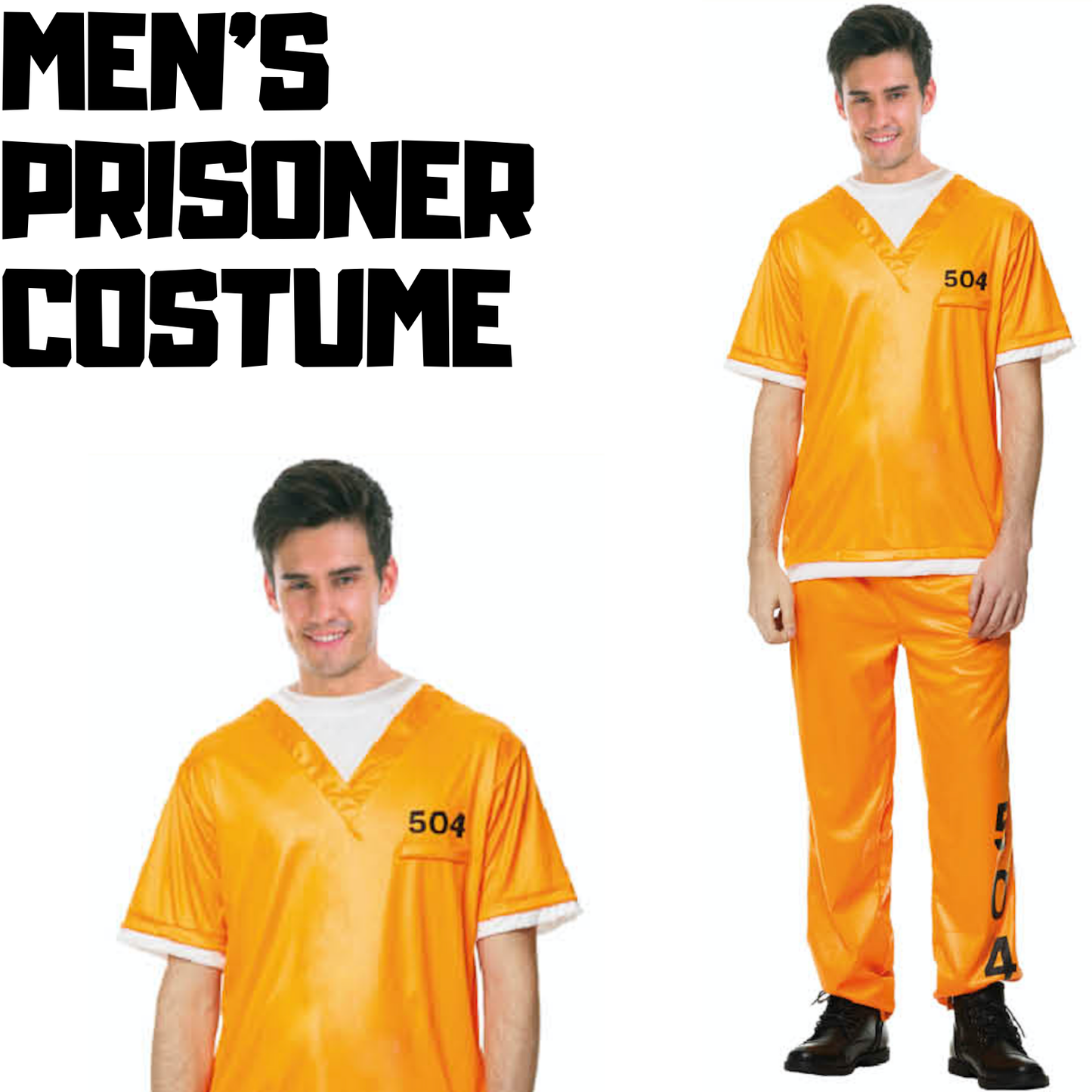 PRISONER COSTUME Halloween Jail Convict Adult Complete Outfit - Orange-1
