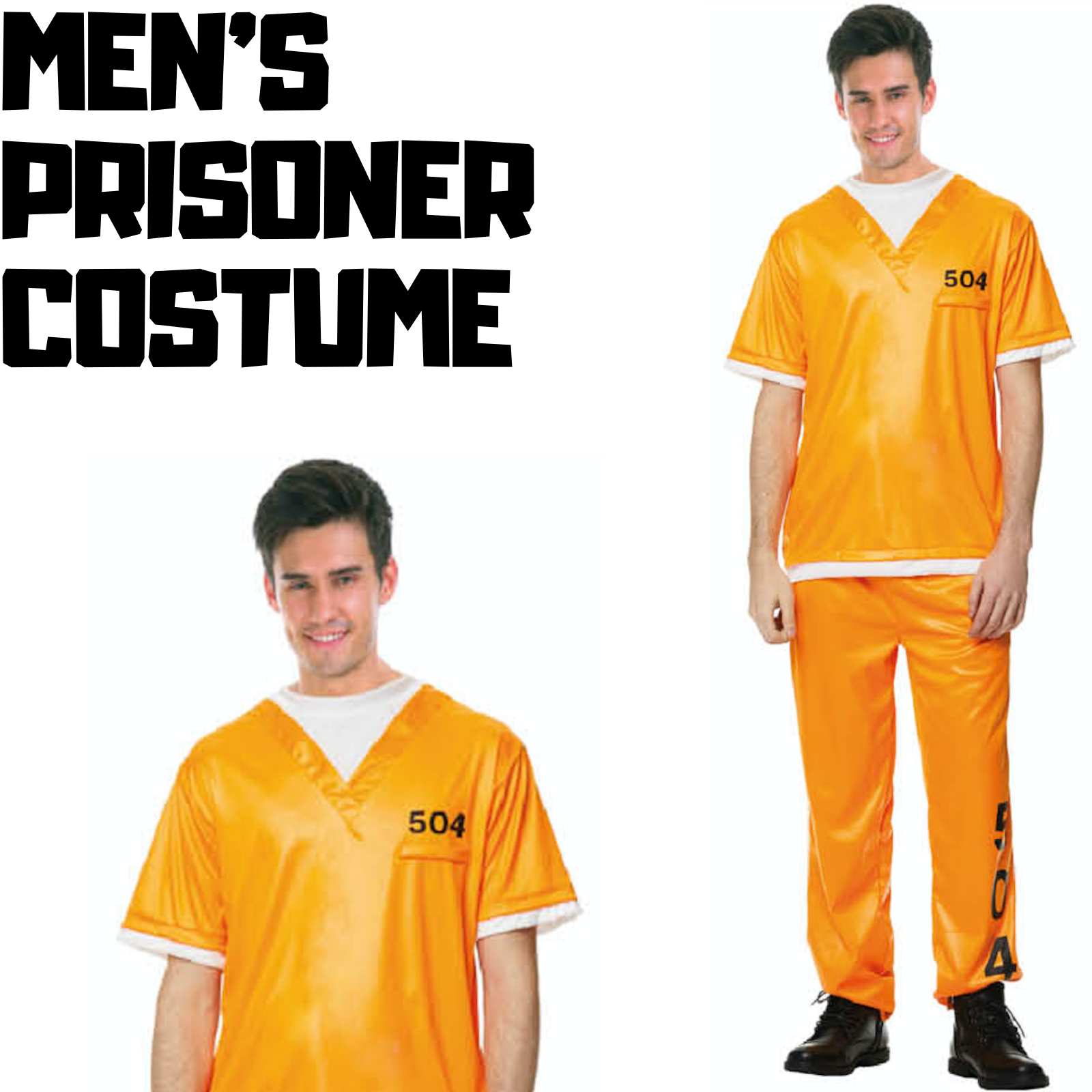 PRISONER COSTUME Halloween Jail Convict Adult Complete Outfit - Orange-1