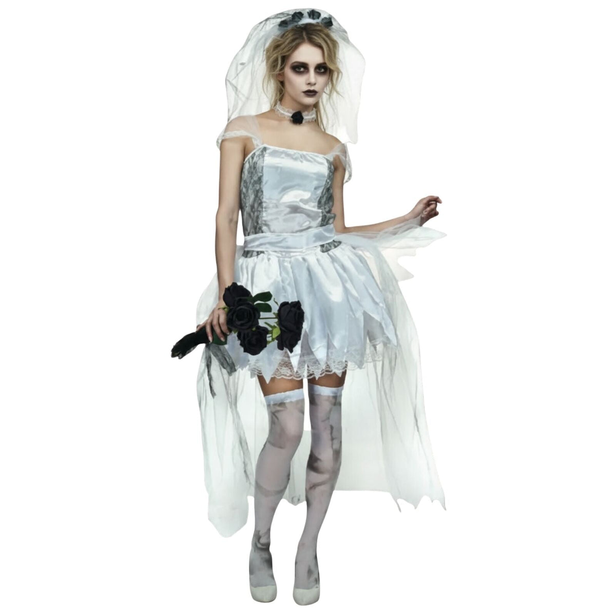 Adult Ghost Zombie Corpse Bride Fancy Dress Up Halloween Book Week Costume