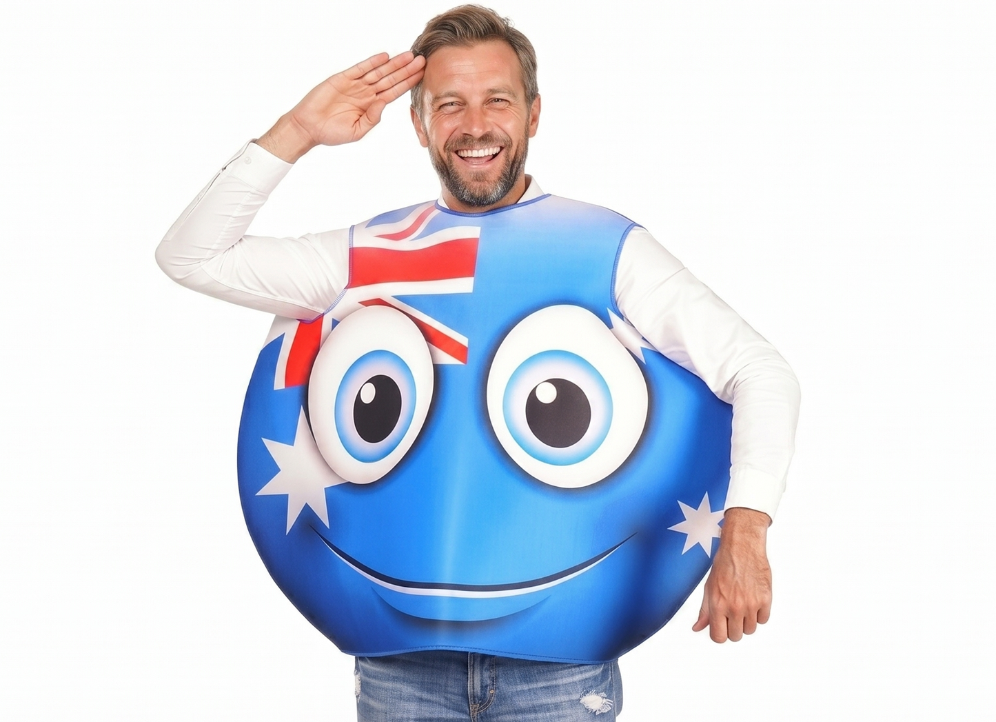 Adult Australian Smile Costume – Fun Australia Day Tunic with Flag & Smiley Face