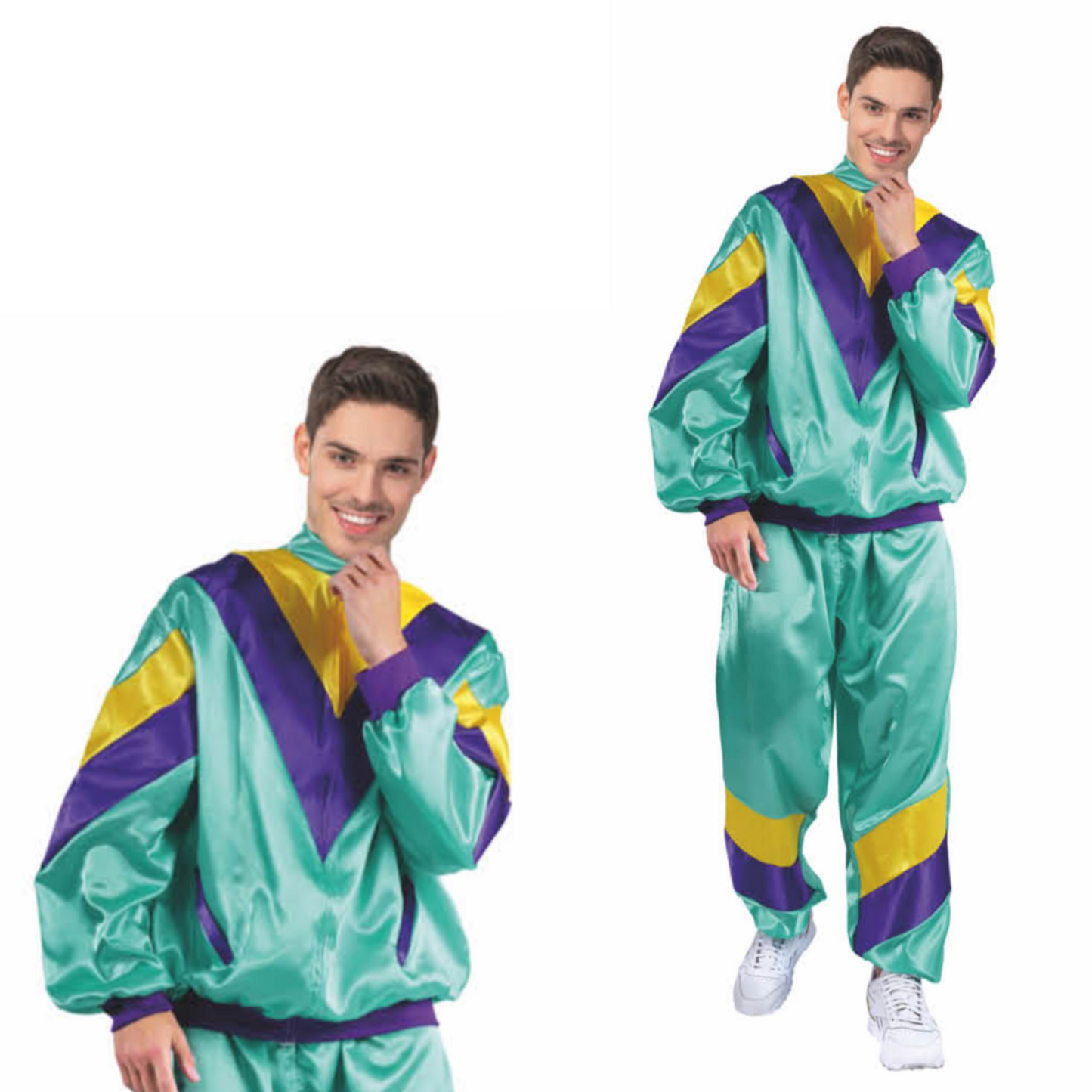 80's Track Suit Mens Costume Black Tracksuit Jacket Pants Adult Shell Retro-1