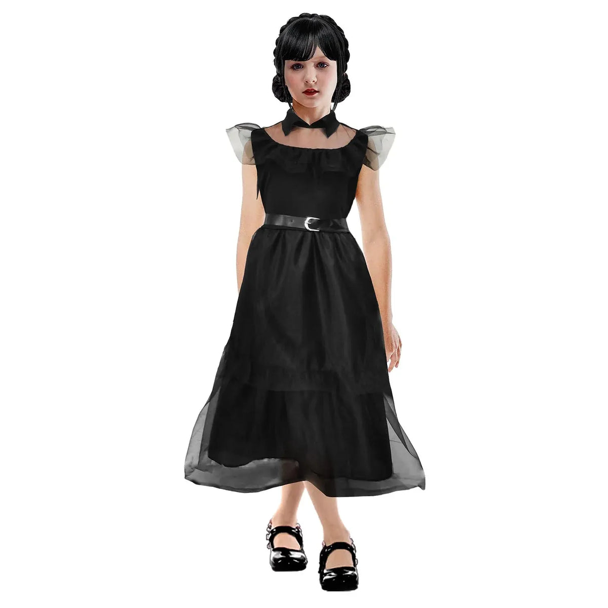 Childrens Black Prom Dress Party Costume Wednesday Addams Family Halloween in Black