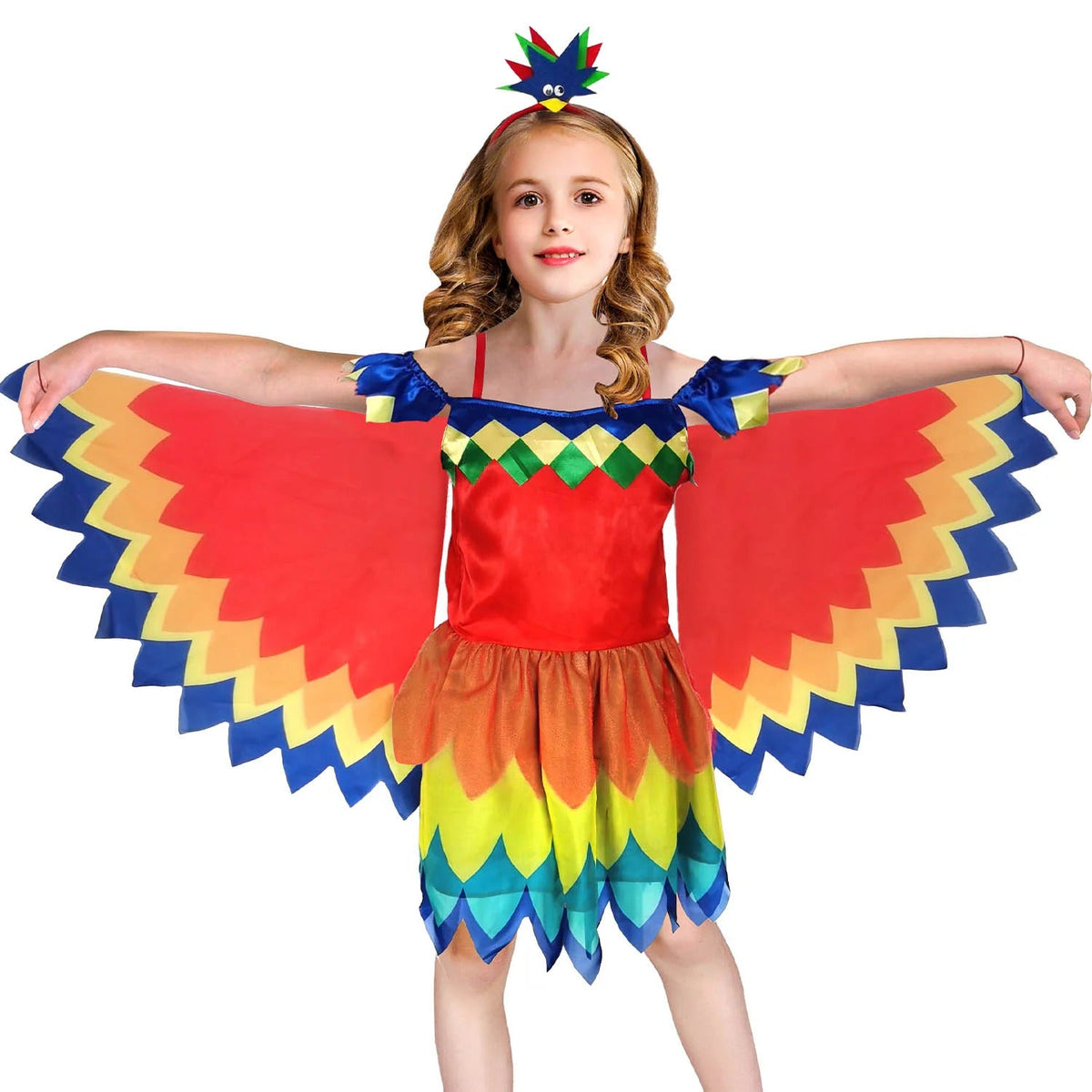 Girls Parrot Costume Rainbow Bird Halloween School Carnival Book Week