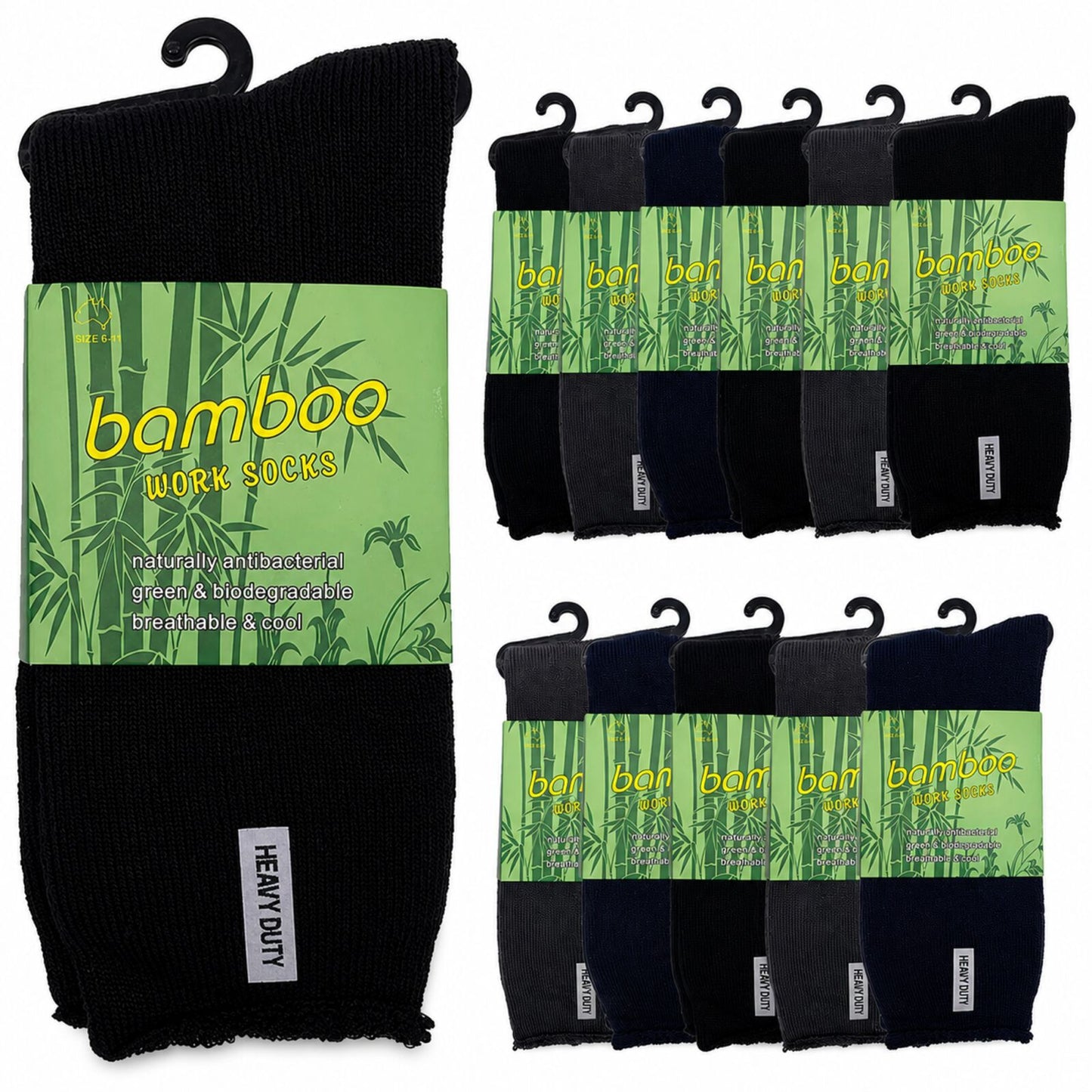 12 Pairs Bamboo Rich Mens Work Socks Thick Cushion Anti Odour - Assorted
