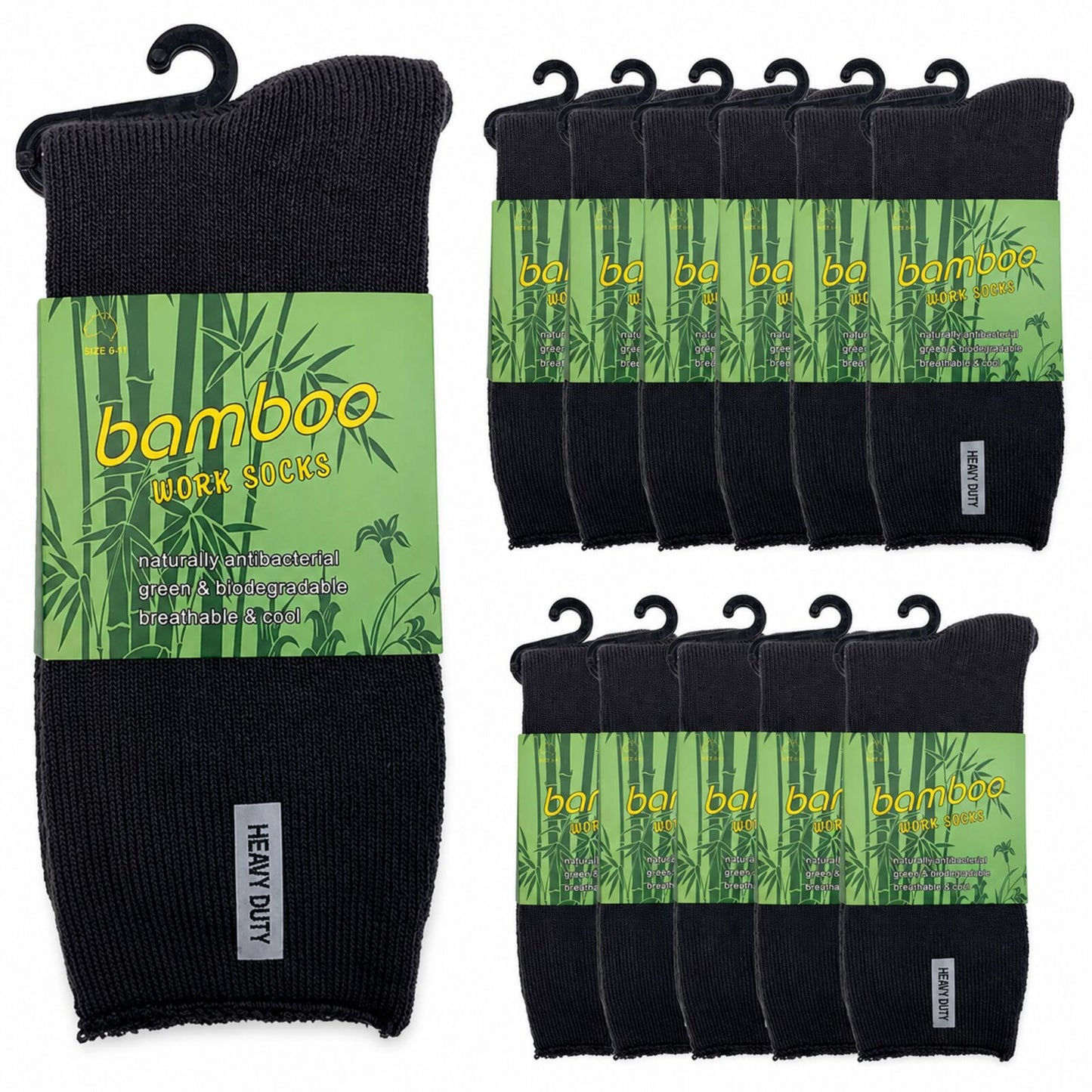 12 Pairs Bamboo Rich Mens Work Socks Thick Cushion Anti Odour - Charcoal Grey