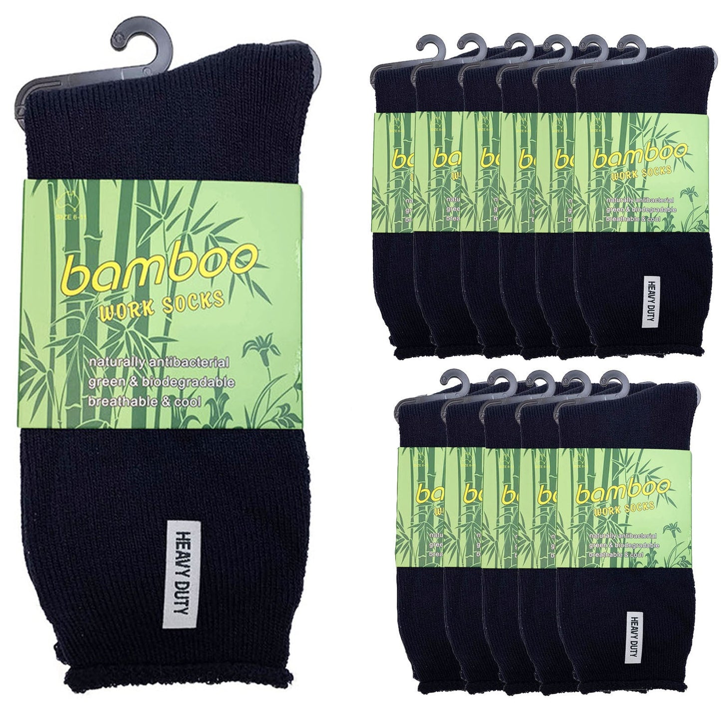 12 Pairs Bamboo Rich Mens Work Socks Thick Cushion Anti Odour - Navy Blue