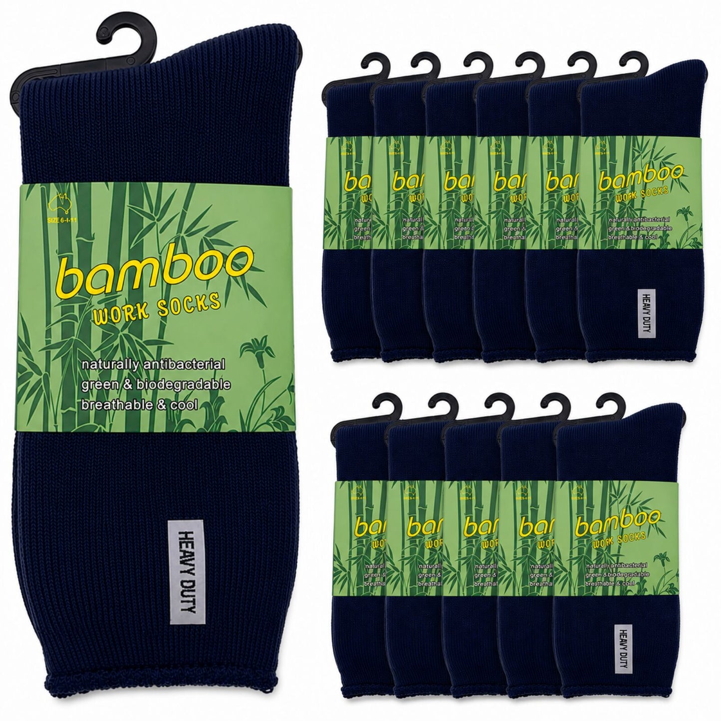 12 Pairs Bamboo Rich Mens Work Socks Thick Cushion Anti Odour - Navy Blue