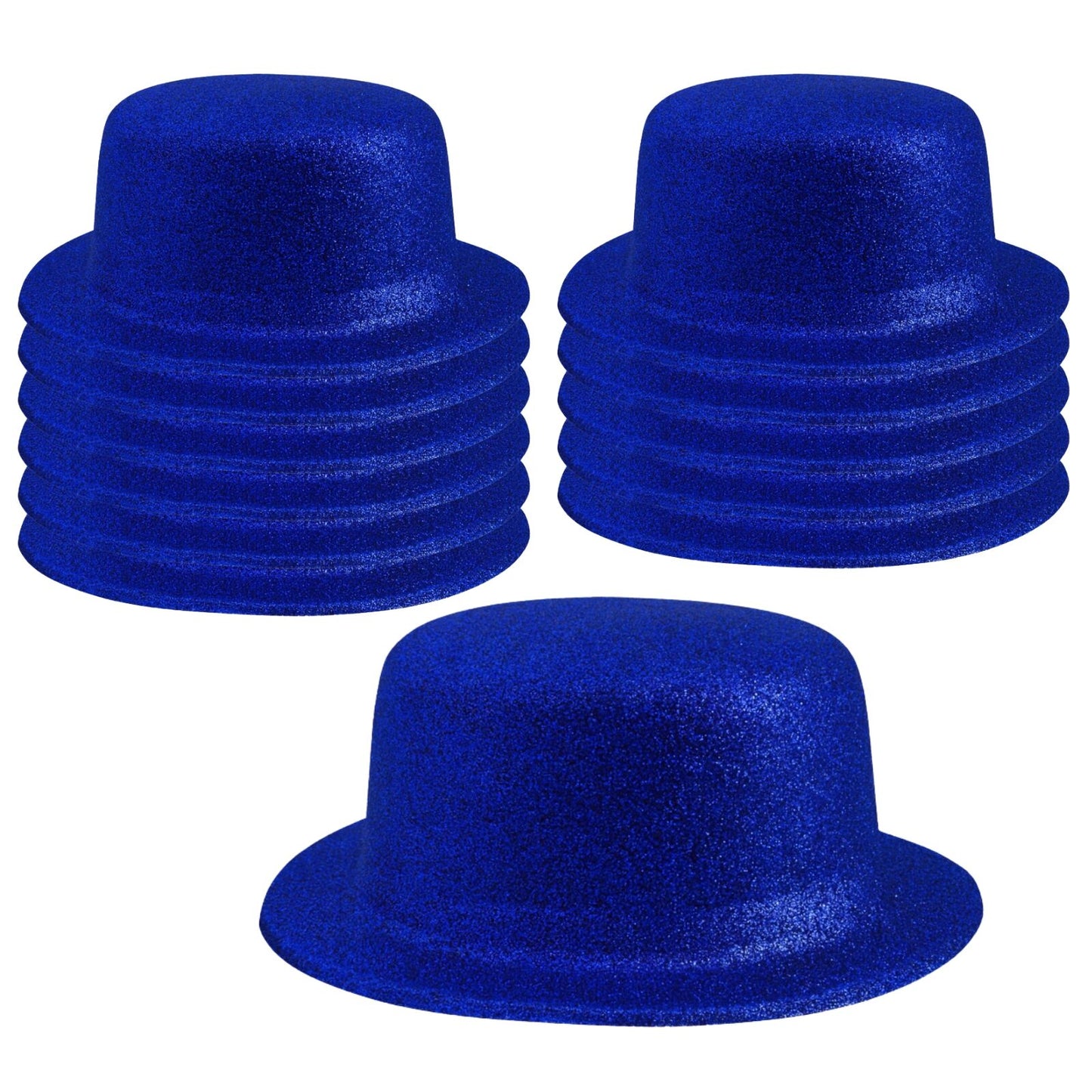 12x GLITTER BOWLER HAT Fancy Party Plastic Costume Cap Fun Dress Up Sparkle BULK - Blue