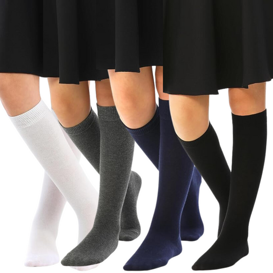 12x Knee High School Socks for Girls Boys Plain Cotton Rich Kids Bulk-0