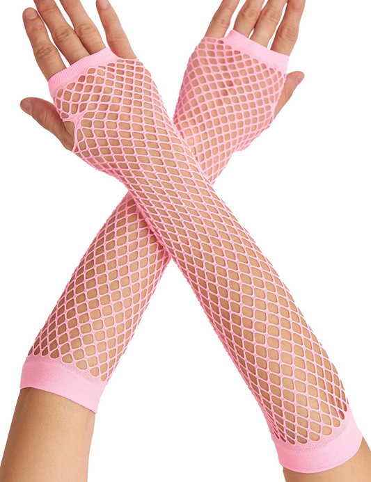 12x Long Elbow Length Fishnet Gloves Fingerless 70s 80s Womens Costume Party Bulk in Light Pink