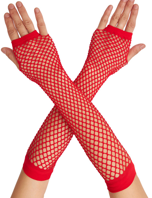 12x Long Elbow Length Fishnet Gloves Fingerless 70s 80s Womens Costume Party Bulk in Red