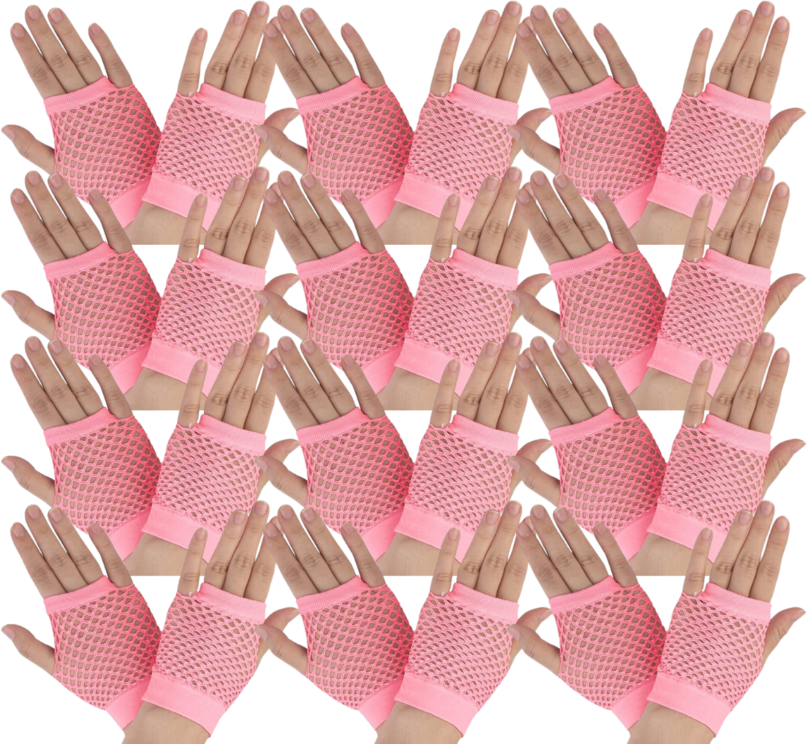 12 Pair Fishnet Gloves Fingerless Wrist Length 70s 80s Costume Party -Light Pink-1