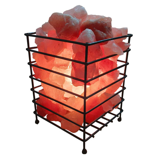 12V 12W Rectangle Iron Basket Himalayan Pink Salt Lamp Rock Crystal Bulb On/Off-0