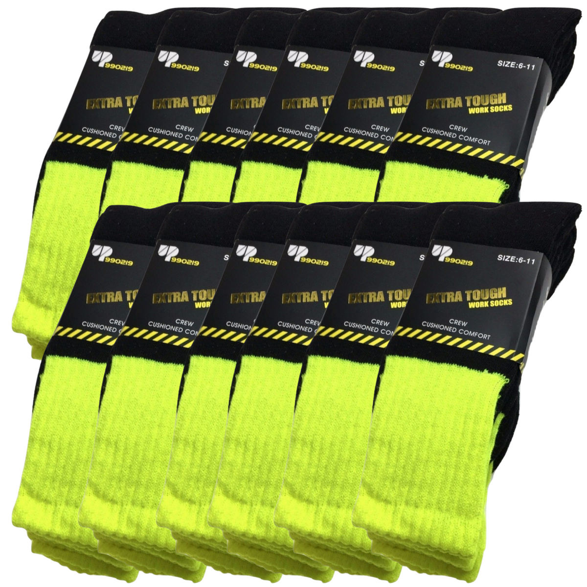 12x Pairs HI VIS SOCKS Workwear Work Safety Tradie High Visibility Fluro - Yellow