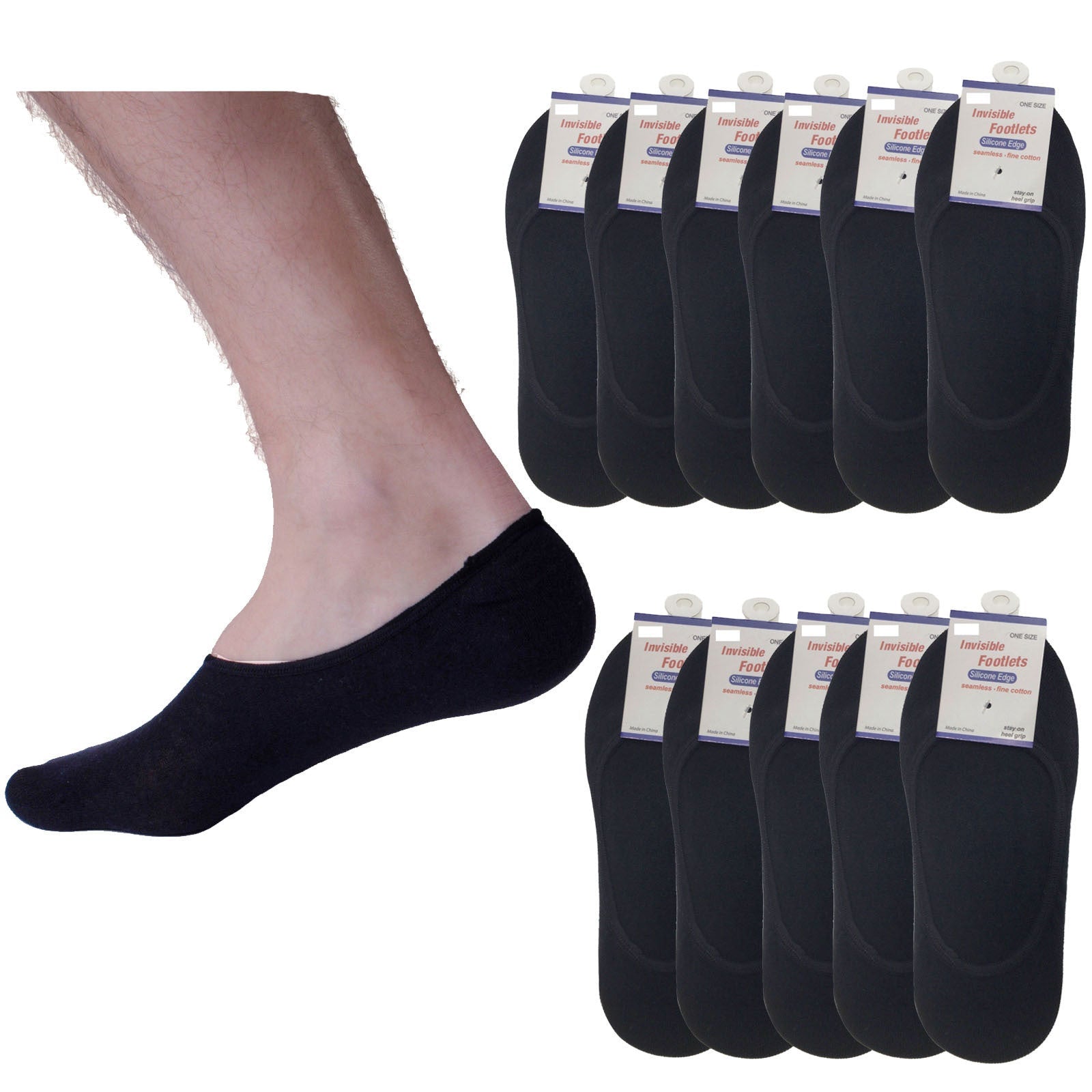 12x NO SHOW COTTON SOCKS Non Slip Heel Grip Low Cut Invisible Footlet Seamless-8