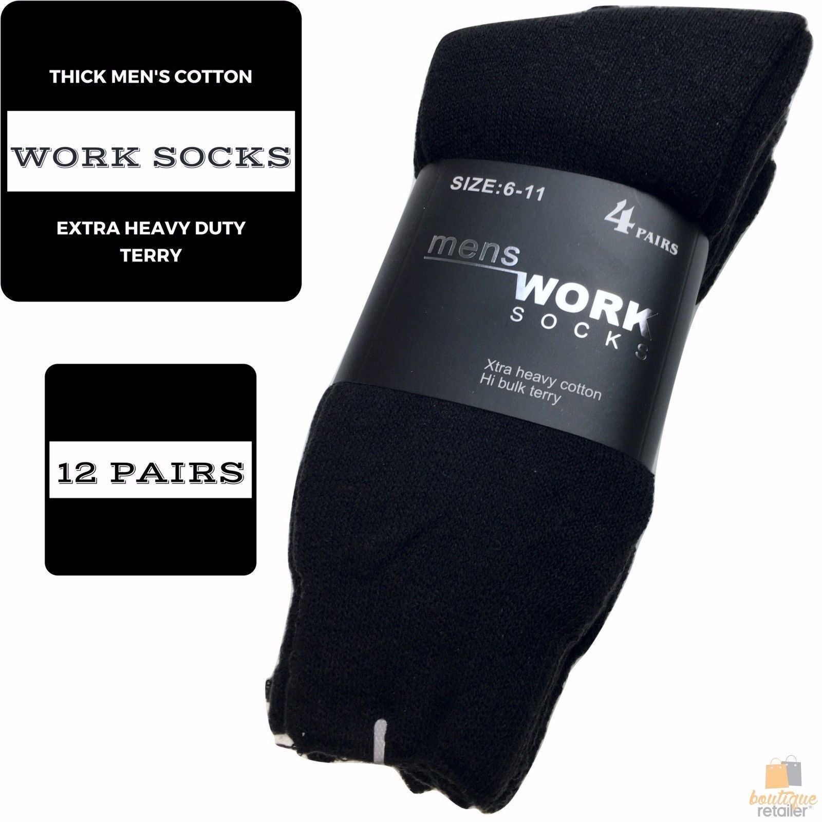12 Pairs THICK WORK SOCKS Terry Cotton Extra Heavy Duty Outdoor Warm Mens BULK-3