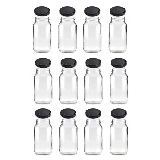 12x 500ml Flint Glass Jars + Twist Lids - Round Food Storage Preserving Jar-0