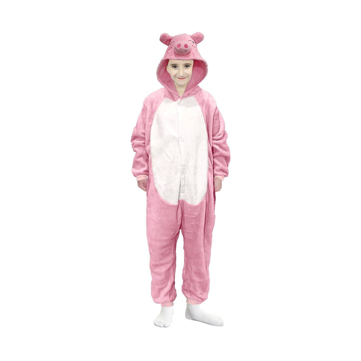 Children Pink Piggy Bodysuit Costume Hooded Jumpsuit - 6-9 10-12 Years