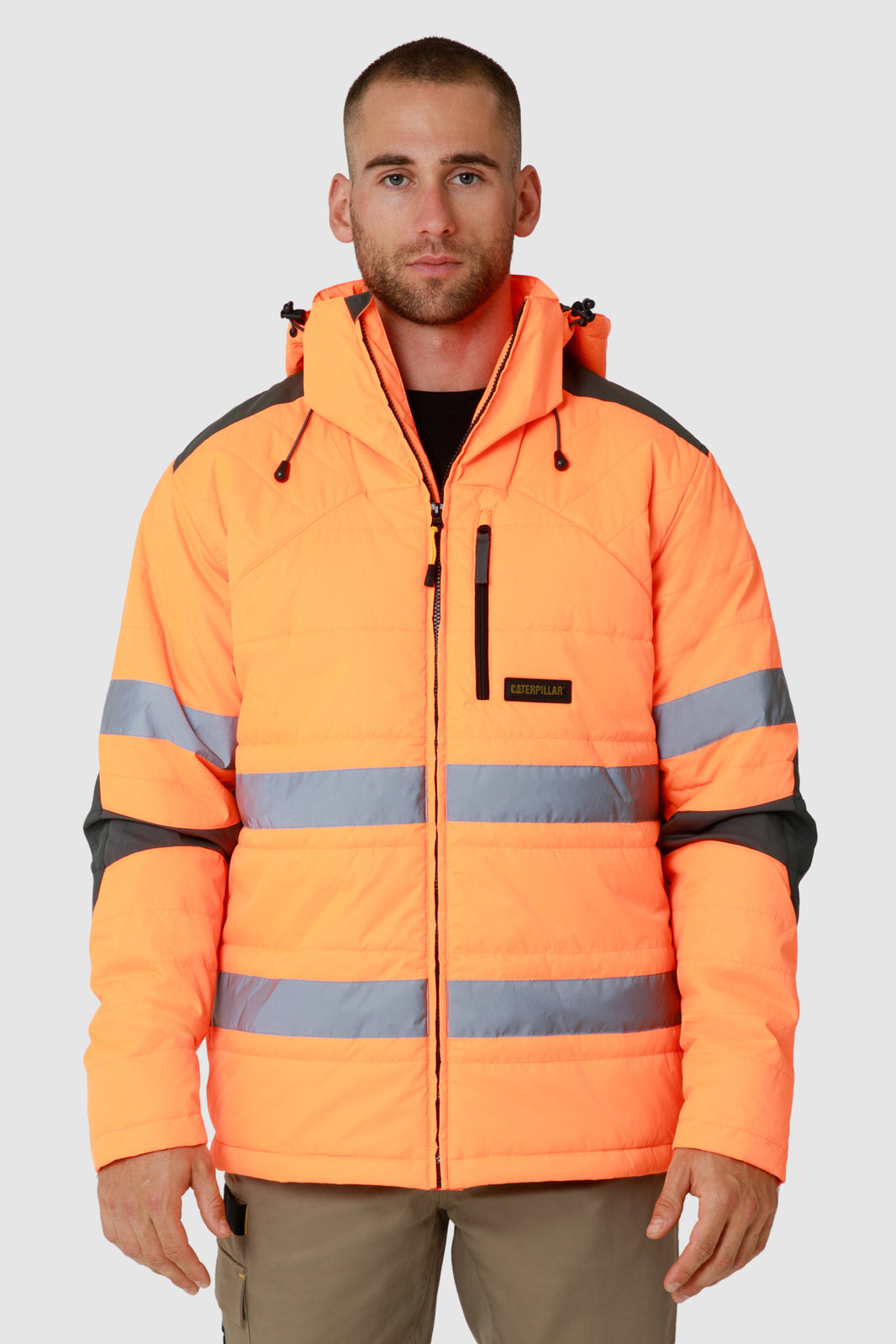 Caterpillar Mens Boreas Hi-Vis Puffer Jacket w Hood Water Resistant CAT - Orange-4