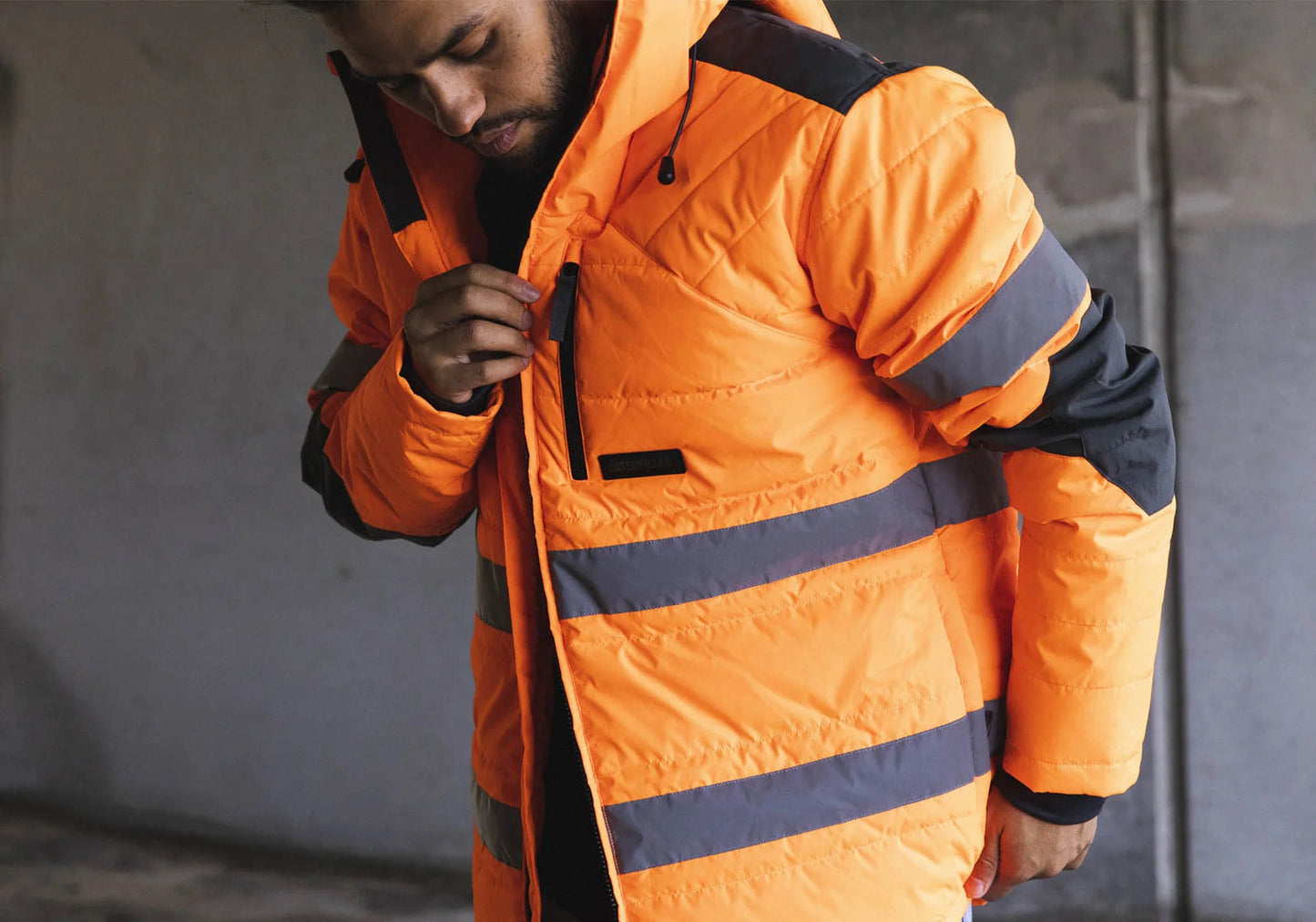 Caterpillar Mens Boreas Hi-Vis Puffer Jacket w Hood Water Resistant CAT - Orange-3