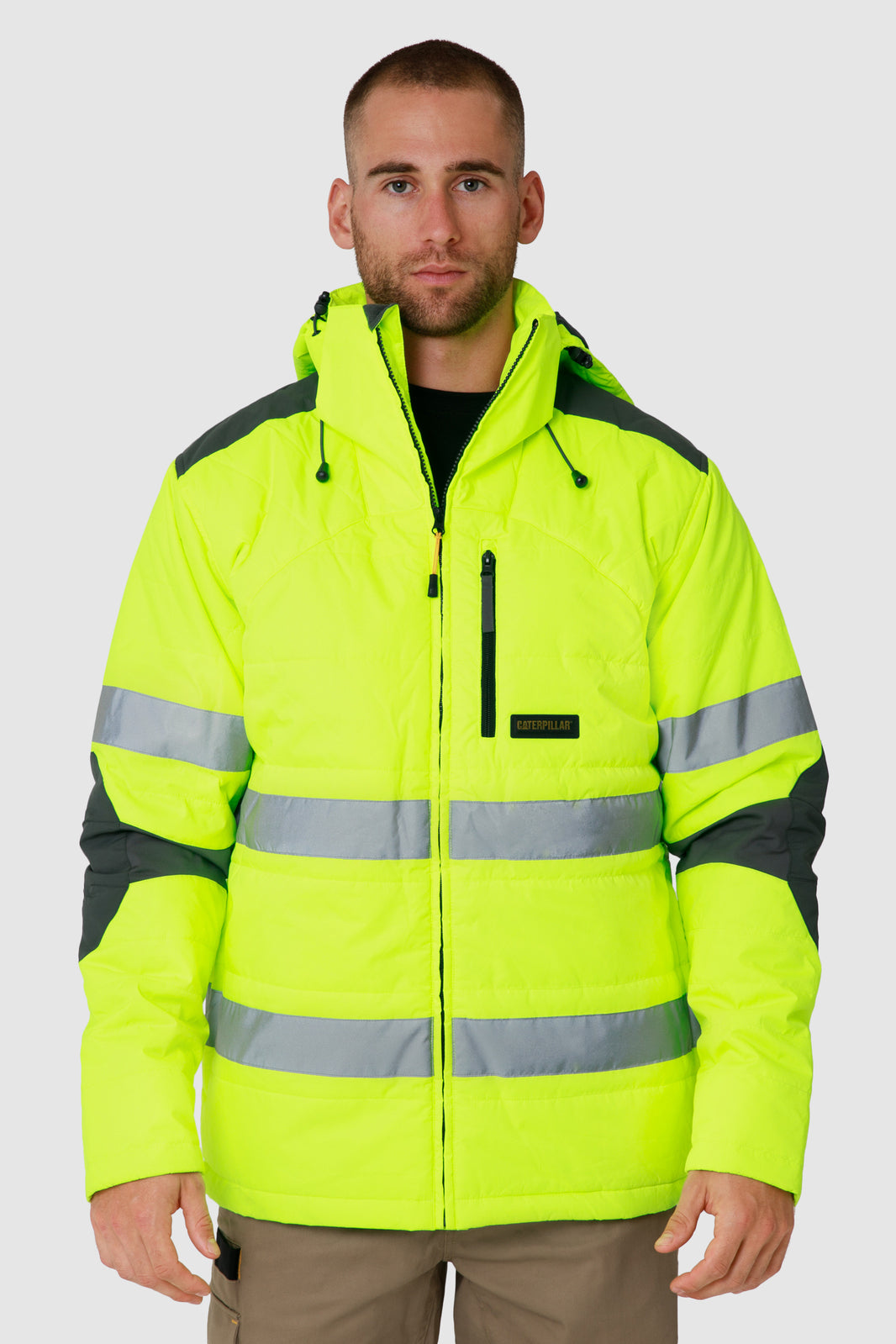 Caterpillar Mens Boreas Hi-Vis Puffer Jacket w Hood Water Resistant CAT - Yellow-4