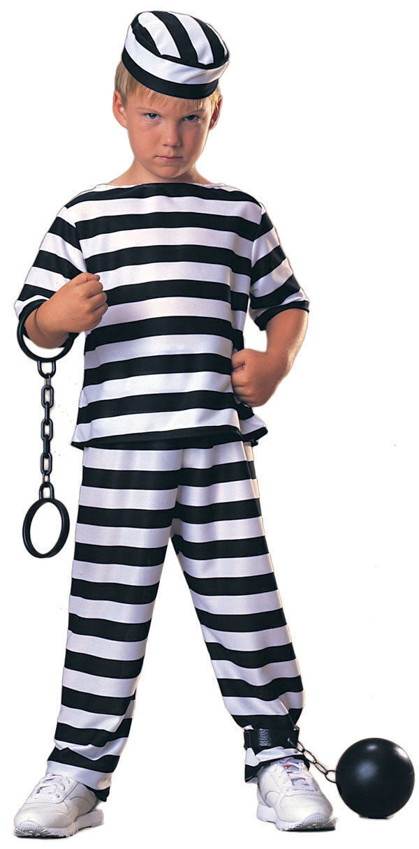 Childrens PRISONER Boy COSTUME Halloween Convict Jail Kids Outfit Robber Boys-1