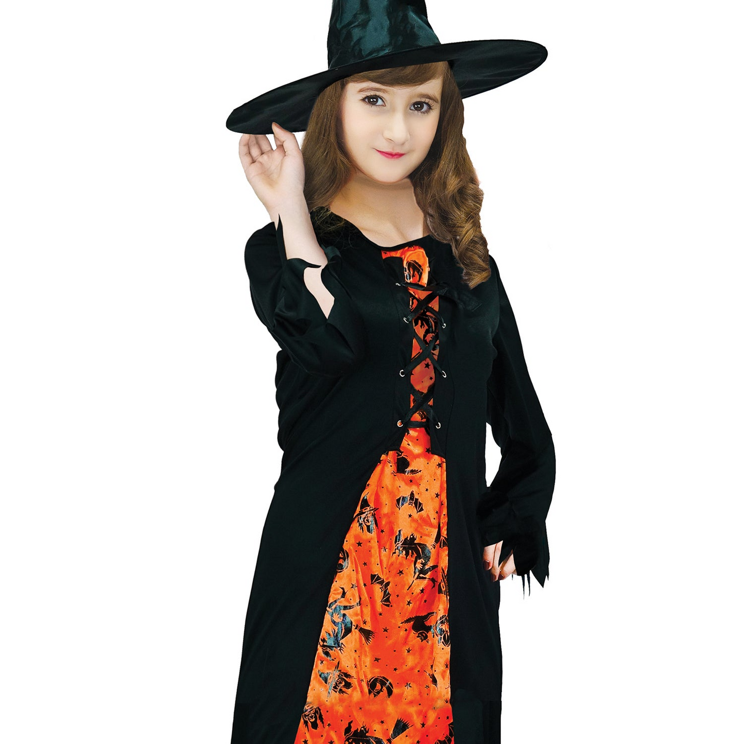 Children Wicked Witch Costume Halloween Wicked Party Dress Up - Black/Orange-3