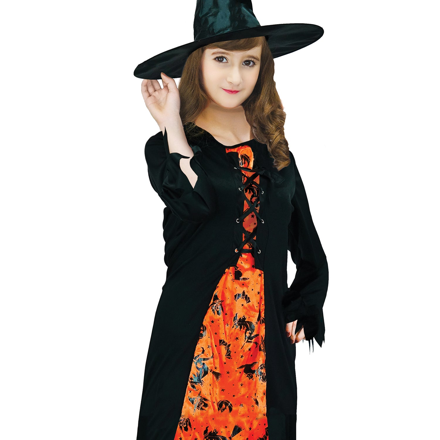 Children Wicked Witch Costume Halloween Wicked Party Dress Up - Black/Orange-3